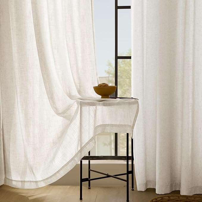 Extra Long 120 inch Curtains Linen Blend for Living Room Back Tab Neutral Farmhouse Light Filtering Semi Sheer Linen Drapes 120 inch Ceiling to Floor For Large Window Villa Hallway Ivory 10 FT 60x120