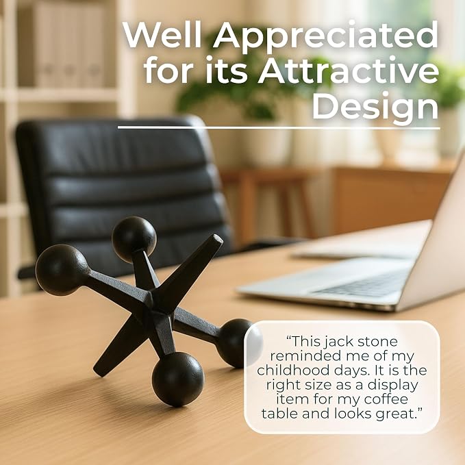 Black Metal Jacks Decorative Object – Abstract Sculpture Modern Home Decor Ornament – Shelf Styling & Coffee Table Decor for Bathroom, Office & Living Room – 7" x 5"
