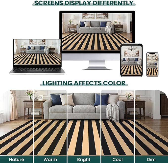 KOZYFLY Striped Rug 3x5 ft Front Door Rugs Cotton Woven Washable Indoor Outdoor Rug Brown Black Entrance Doormat for Front Porch Kitchen Patio Decor Outdoor Mat