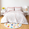 Amazon Basics Kids' Pink Bedding Set, 7-Piece Jacquard Bed-in-a-Bag with Comforter, Fitted Sheet, Flat Sheet, Pillowcases, Pillow Shams, Deep Pocket 16", All-Season, Pink Tufted, Full/Queen