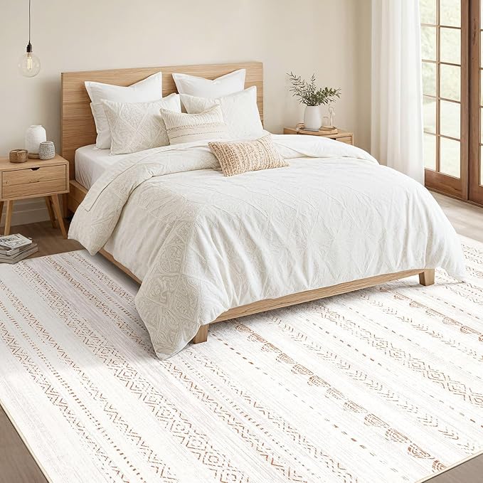Nakagishi 10x14 Area Rugs Living Room: Washable Boho Large Neutral Modern Soft Stain Resistant Farmhouse Indoor Floor Rug Non Slip Accent Carpet for Bedroom Nursery Kids Playroom Office Dining Room
