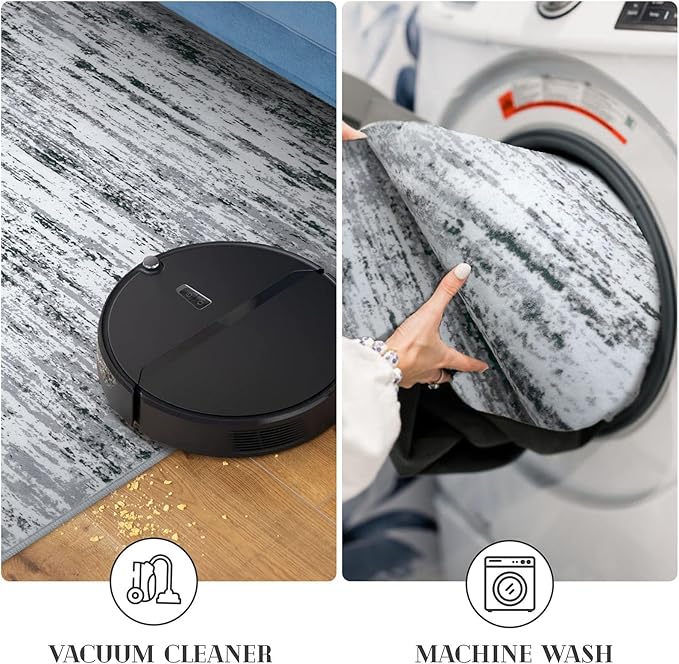 Lansny Modern Abstract 5x7 Machine Washable Area Rug Non-Slip Soft Bedroom Living Romm Rug Black Gray White Ultra Thin Print Faux Wool Floor Carpet Throw Rugs for Nursery Playroom Dining Room Indoor