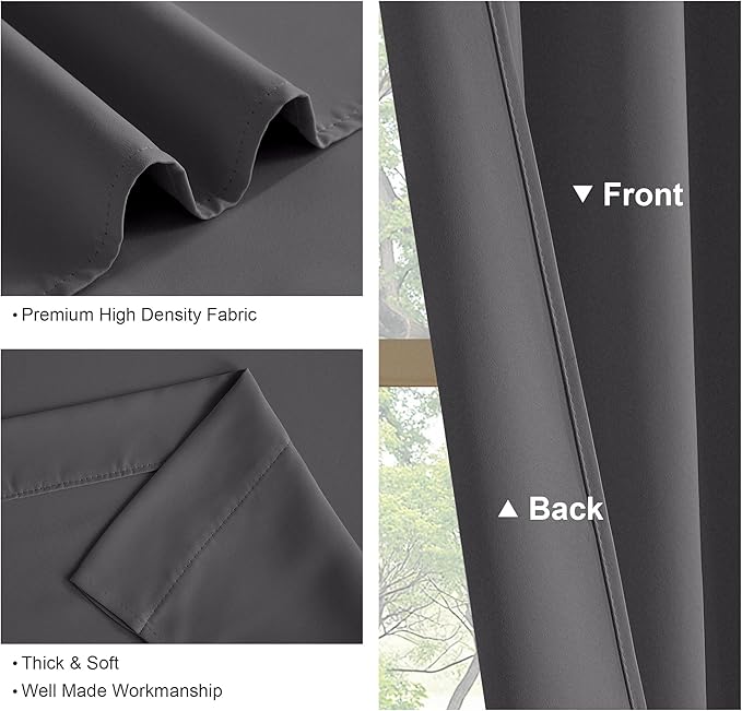 PONY DANCE Short Curtains Half Window Curtains for Bedroom, Privacy Blackout Energy Saving Drapes for Living Room Bathroom Shades, Wide 34 x Long 24 inches per Panel, Grey, 2 Pcs