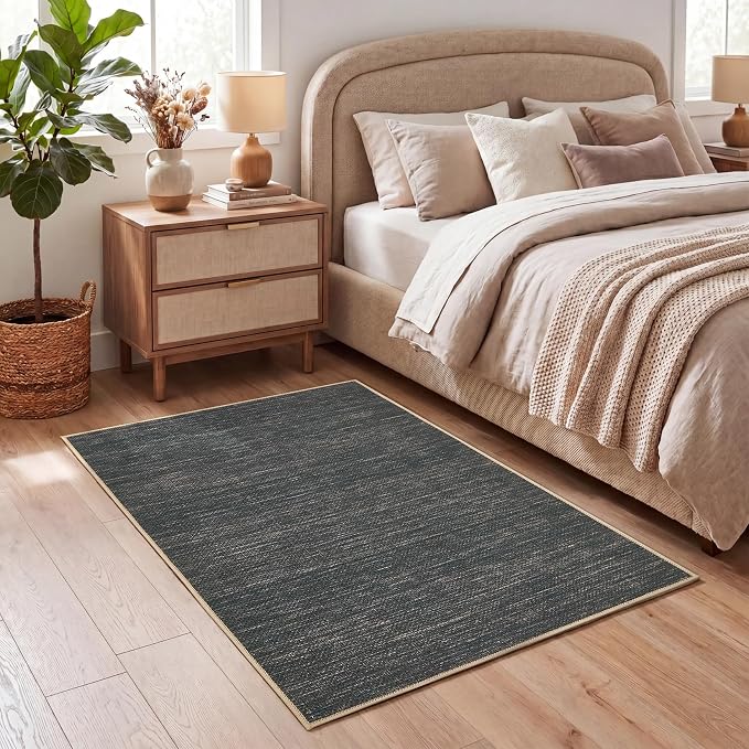 GarveeHome 2x3 Small Easy Jute Area Rugs Washable Living Room Throw Carpet | Indoor Modern Solid Bedroom Rugs Stain Resistant Neutral Door Mat for Entryway Nursery Kitchen Dorm Kids Room, Grey