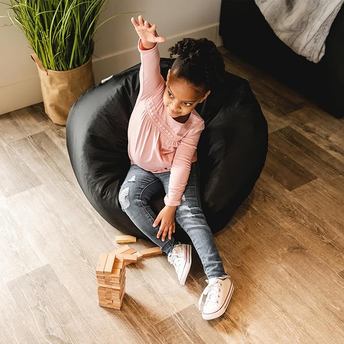 Big Joe Classic Bean Bag Chair for Kids Bedroom and Reading Nook, Easy-Clean Stretch Limo Black, Durable Nylon Polyester Blend, 2 feet Refillable | 2 feet, Smartmax Fabric, Polystyrene Bean Filled, Refillable, Nylon Polyester, Safe for Kids Ages 3+, Su...
