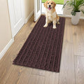 Smiry Dog Door Mat for Muddy Paws 47x17, Absorbent Dirt Trapper, Non-Slip Washable Chenille Entryway Rug for Inside Floor, Brown, Layered Pattern