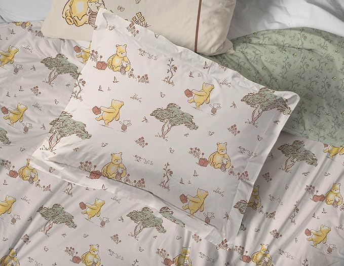 Jay Franco Kids Bed Set, Beige, Winnie The Pooh, 5 Piece Twin | Cozy Soft Bedding for Stylish Room Décor with Comforter, Sheets & Pillow Covers