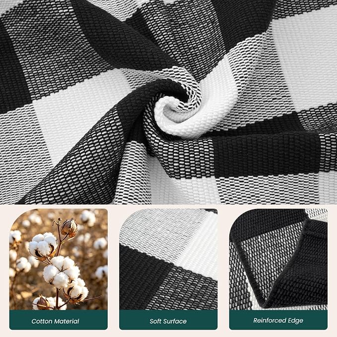 KOZYFLY Buffalo Plaid Rugs 2x8 Ft Runner Rug for Hallway Washable Woven Cotton Kitchen Runner Rug for Entryway Bedroom Living Room Farmhouse Checkered Carpet Runners