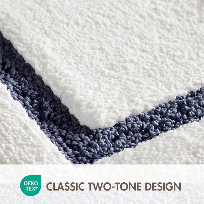 Madison Park Roan Border Tufted Bath Rug Non-Slip Absorbent, 20 x 32, Navy | Microfiber, Soft Pile, Machine Washable, OEKO-TEX Certified, Plush Bathroom Mat, Non Slip TPR Backing