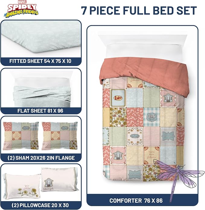 Gilmore Girls Full Comforter Set 7 Piece Soft Bedding for Girls, Multi | Bed in a Bag, Comforter Sheets Shams Pillowcases, Official Product, Soft Microfiber, Machine Washable, Girls Gift