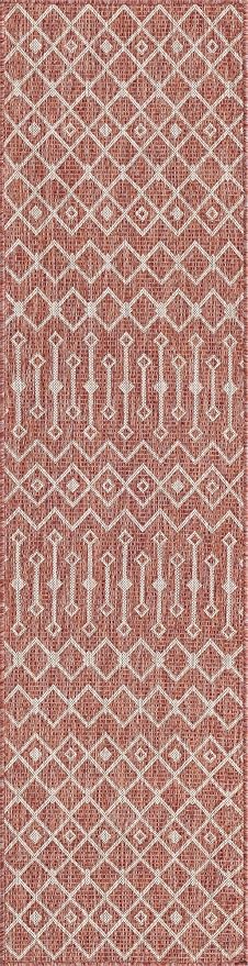 Unique Loom Outdoor Trellis Collection Area Rug - Tribal Trellis (2' x 8' Runner, Rust Red/ Ivory)