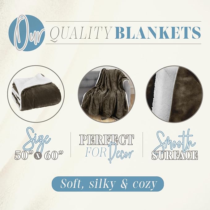 Elegant Comfort Reversible, Solid Sherpa Throw Blanket, All-Season Blanket- Super Soft, Cozy and Plush- Decorative Throw, Perfect for Lounging, 50 x 60 inches, Sherpa Throw Brown