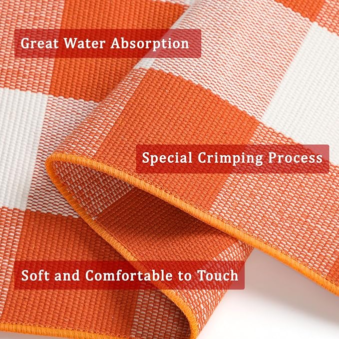 Buffalo Plaid Outdoor Rug 4x6 Ft Orange and White Checkered Area Rug Halloween Washable Fall Indoor Outdoor Rugs for Entryway,Hallway, Kitchen, Living Room, Dining Room, Bedroom