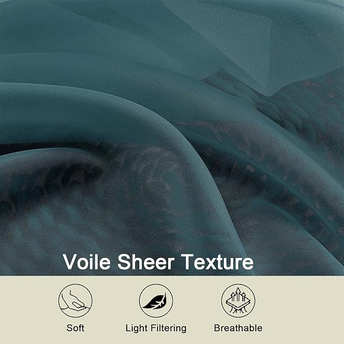 Dusty Blue Sheer Curtain for Bedroom Living Room 72 Inches Long 2 Panels Set, Solid Soft Light Filtering Sheer Window Curtains, Modern Rod Pocket Door Curtain, Dusty Blue, 42" Wx72 L Inches