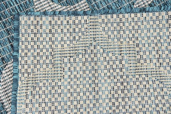 Unique Loom Outdoor Trellis Collection Area Rug (7' 1" x 10' Rectangle, Teal/ Gray)