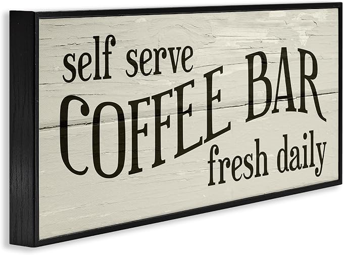 Stupell Industries 'Self Serve Coffee Bar Sign Rustic Plank Pattern', Framed Giclee Art, Black, 24 x 10 Inches, Easy to Hang and Sturdy, Made in USA, by Lil' Rue