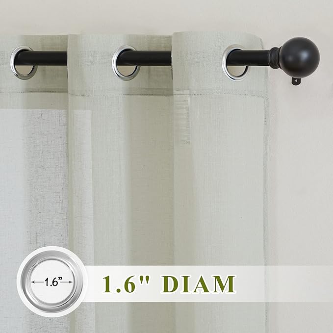 NICETOWN Sage Green Sheer Curtains 48 inches Long, Grommet Linen Blend Semi - Image 2