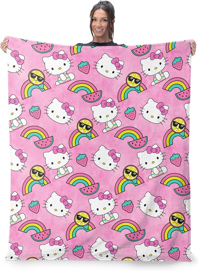 Northwest Hello Kitty Tie Dye Rainbow Silk Touch Throw Blanket, Ultra-Soft Lightweight Plush Cover for Bed Couch Sofa, 50 x 70 Inches