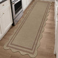 Scalloped Easy Jute 2.6x8 Kitchen Runner Rug, Washable Rugs for Entryway Non Slip Outdoor Indoor Long Rug, Farmhouse Morden Carpet for Hallway Bedroom