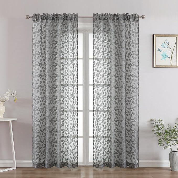 Chyhomenyc Charcoal Grey Sheer Curtains 72 Inches Long 2 Panels Set, Light by Chyhomenyc