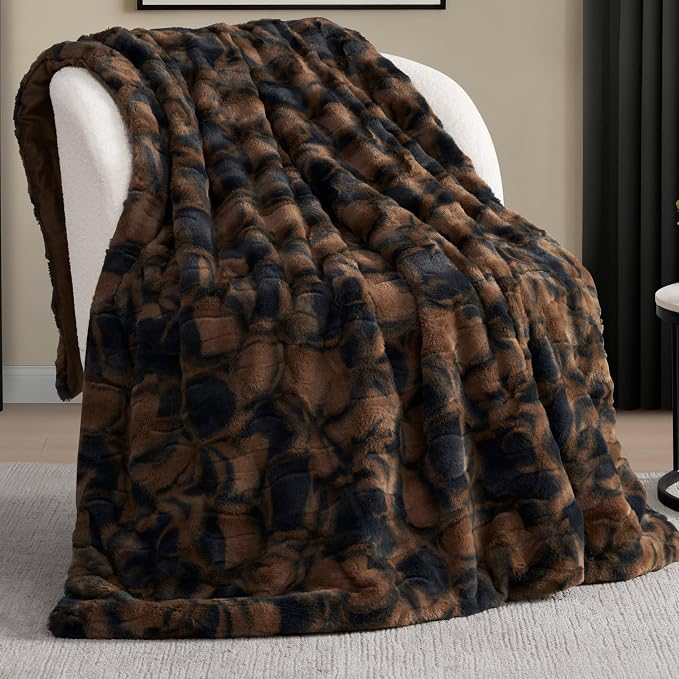 Nine West Faux Fur Throw Blanket, 50"x70", Cacao Nibs Brown