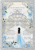 Hosmsua 50PCS 5.1x7.3 Inch Silver Glitter Quinceanera Invitations Cards Laser Cut Floral Crown Pocket Invitation with Envelopes for Birthday Bridal Shower