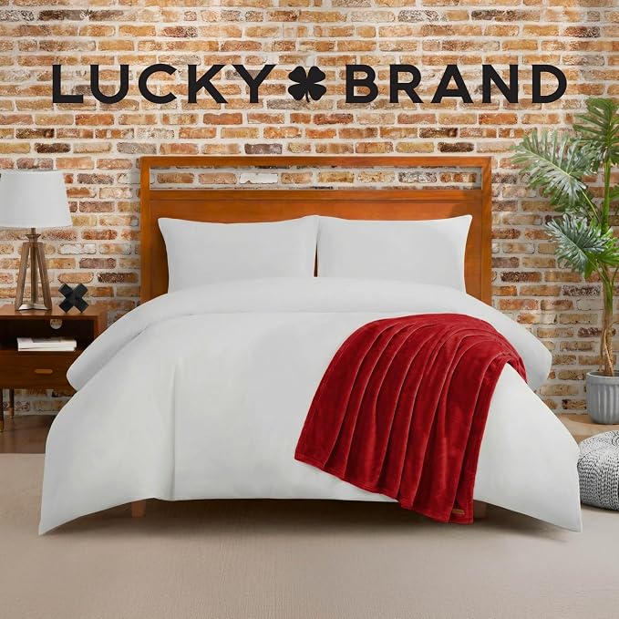 Lucky Brand Solid Plush 50"X70" Throw Blanket, Red- Soft, Cozy, and Timeless Comfort