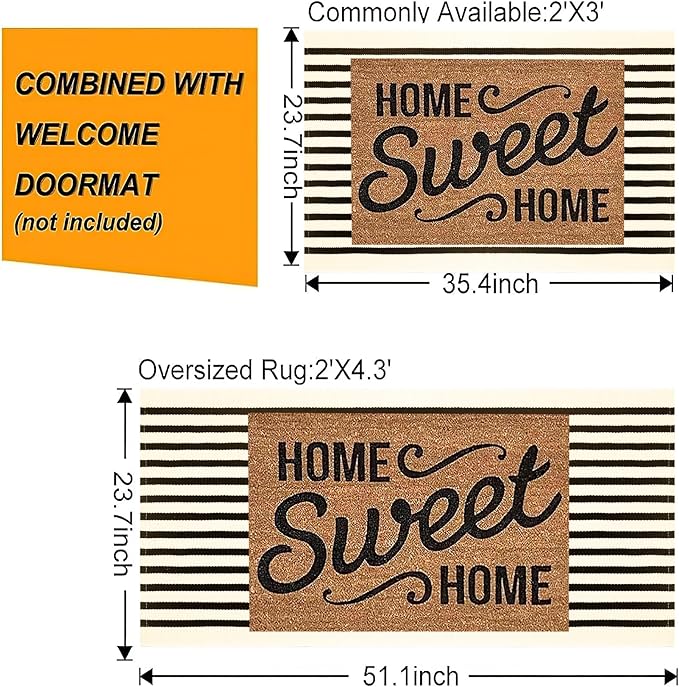 Black and Beige Outdoor Rug 2'x4.3',Striped Front Porch Rug Machine Washable Front Door Mat Entryway Throw Rug for Front Porch Indoor Outdoor Doormat
