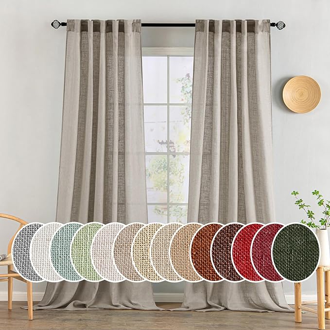 MIULEE Burlywood Birch Linen Curtains 108 Inches Long 2 Panels by MIULEE