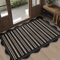 Striped Easy Jute Front Door Mat, 2.6x4 Washable Entryway Rug Non Slip Small Kitchen Rug, Farmhouse Low Pile Floor Scalloped Rugs for Bathroom Porch Doorway
