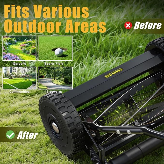 14-Inch Reel Lawn Mower, 5-Blade Manual Push Grass Cutter | 5 Cutting Heights, Durable 65Mn Steel Blades, Quiet Eco-Friendly Operation, Suitable For Small Yard