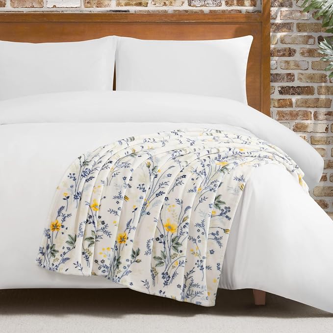 Lucky Brand Wildflower Yellow Floral 50"x70" Cozy Plush Blanket - Premium Microfiber Throw for Luxurious Comfort and Style