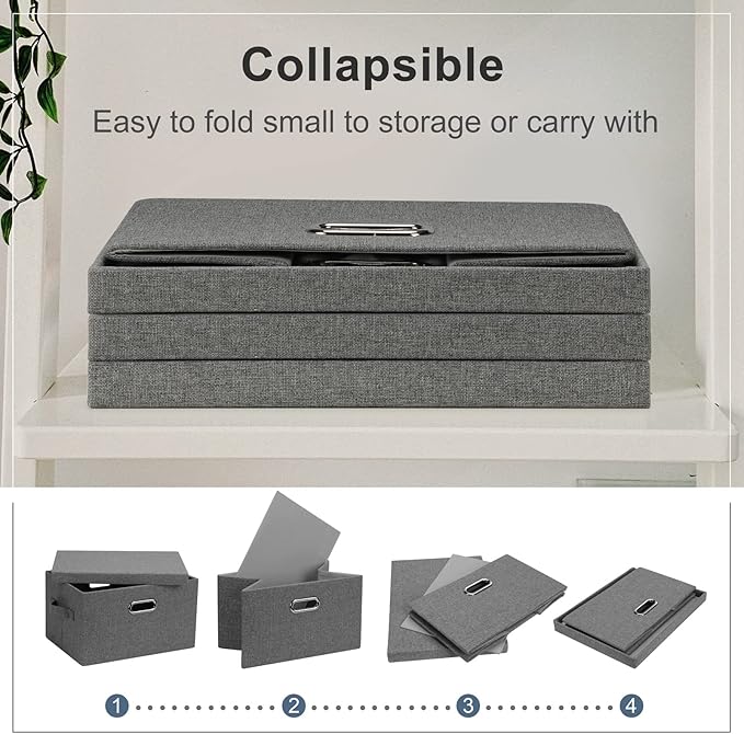 Graciadeco Medium 15" 21 Quart Collapsible Stackable Storage Bins with Lids, 3 Packs Grey Foldable Fabric Closet Boxes Heavy-duty Linen Cube Baskets Container for Bedroom Office (15 x 11 x 8) | 21 Quart 3 Pack Gray1 Collapsible Stackable Linen Fabric 4...