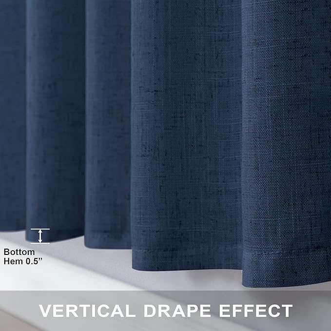 Navy Curtains 38 Inch Wide for Living Room 2 Panels Set Back Tab Rod Pocket - Image 7