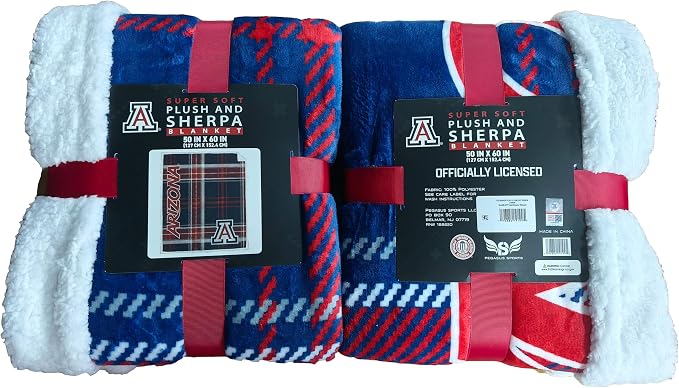 NCAA Arizona Wildcats Playmaker Plaid Ultra Cozy Sherpa Throw