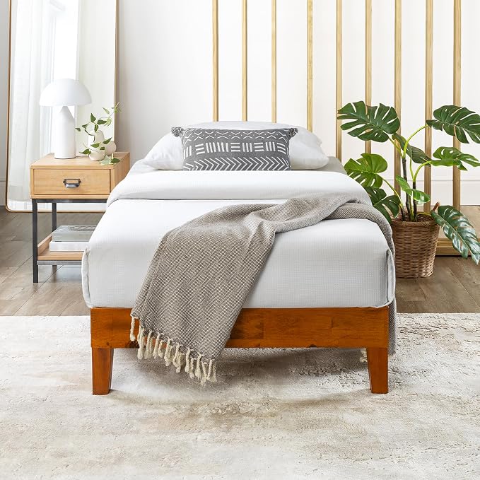 Mellow Naturalista Grand - 12 Inch Solid Wood Platform Bed with Wooden Slats - No Box Spring Needed - Twin (Cherry)