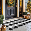KOZYFLY Buffalo Plaid Area Rugs 2x4.3 Ft Black and White Checkered Rug Washable Front Door Mat Hand Woven Cotton Outdoor Rug Small Rug for Front Porch Kitchen Entryway Patio Bathroom