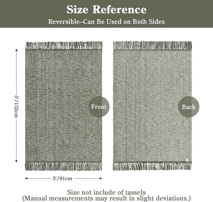 Collive 3' x 5' Indoor Outdoor Porch Rug, Sage Green Modern Farmhouse Entryway Rug Boho Front Door Mat, Hand-Woven Washable Kitchen Rugs for Patio Bedside Nursery Decor