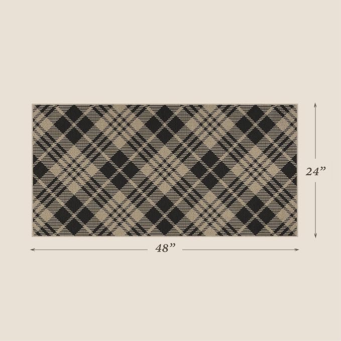 2x4 Entryway Door Mat Indoor Outdoor– Washable Non Slip Small Rug for Front Door, Back Door, Kitchen Sink, Mudroom, Garage Entry, Low Profile Easy Clean Farmhouse Cottage Plaid Runner
