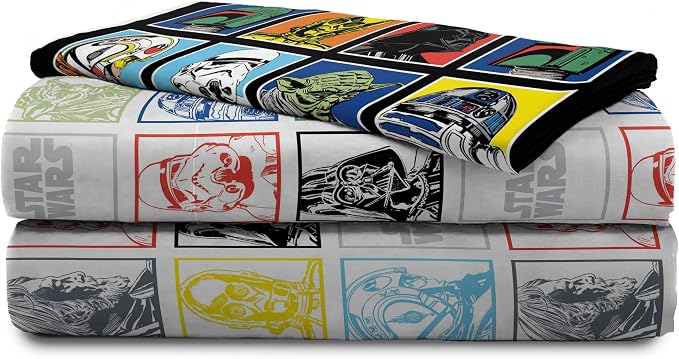 Jay Franco Kids Sheet Set with Fitted, Flat Sheets & Pillow Cover - Ultra-Soft Bedding with Pillowcase for Room Decor, Multi - Star Wars, 3 Piece Twin