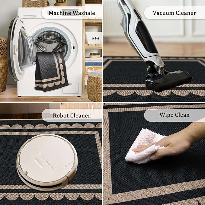 Easy Jute 3x5 Black Rectangle Area Rug,Washable Entryway Rug, Modern Door Carpet,Neutral Non-Slip Outdoor Indoor Farmhouse Rug for Living Room Kitchen Patio Bedroom