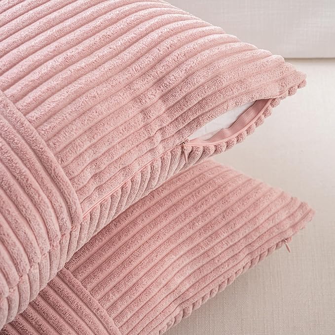 Fancy Homi 2 Packs Blush Pink Samll Decorative Throw Pillow Covers 14x14 Inch with for Couch Bed Sofa, Rustic Farmhouse Boho Home Decor, Soft Corss Patchwork Corduroy Square Cushion Case 35x35 cm