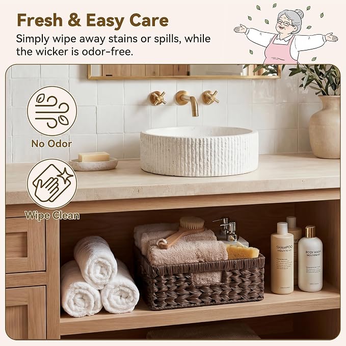GRANNY SAYS Wicker Basket for Organizing, Wicker Storage Basket for Shelves, Woven Basket for Pantry Storage, Decorative Basket, Brown, 1-Pack