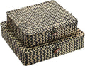 Hipiwe 2Pcs Flat Wicker Woven Basket with Lid Natural Seagrass Storage Box | Shelf Baskets Bin for Home Decor, Multipurpose Household Basket Organizer, Set of 2, Blacks Strips