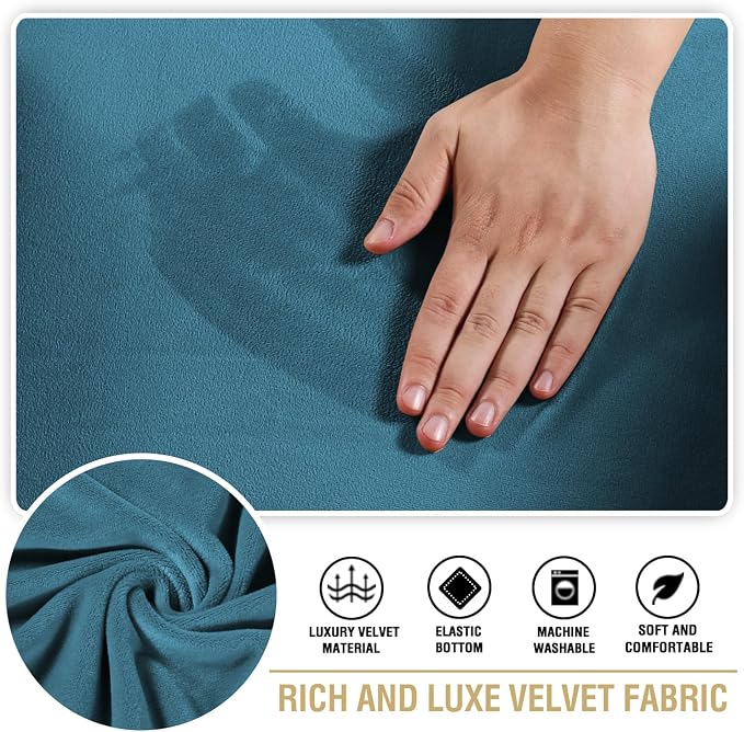 H.VERSAILTEX Stretch Velvet 2 Piece T Cushion Sofa Slipcovers Individually Sofa Cushion Covers for 2 Cushion Couch Seat Cushion Cover for Sofa Seat Cushion Cover Stay in Place (Sofa,Peacock Blue)