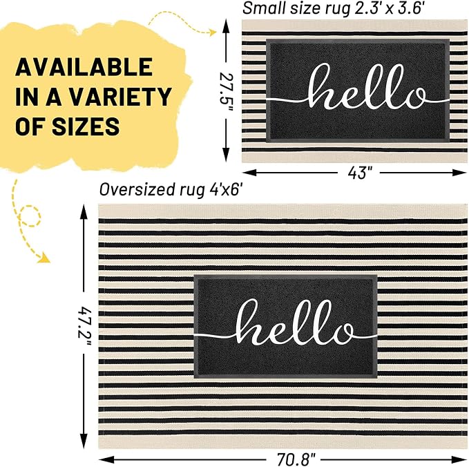 KILOCOCO Beige Striped Rug 4x6 Indoor Outdoor Rugs Washable Front Door Rugs | Cotton Front Porch Rug, Woven Living Room Rug, Low Pile Welcome Mat for Entryway, Layered Farmhouse Kitchen Patio Carpet