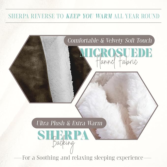 Elegant Comfort Reversible and Ultra-Plush Flannel Fleece Sherpa Throw- Lightweight Soft and Cozy- All Season Decorative Throw, Perfect for Lounging, 50 x 60 inches, Chocolate Brown