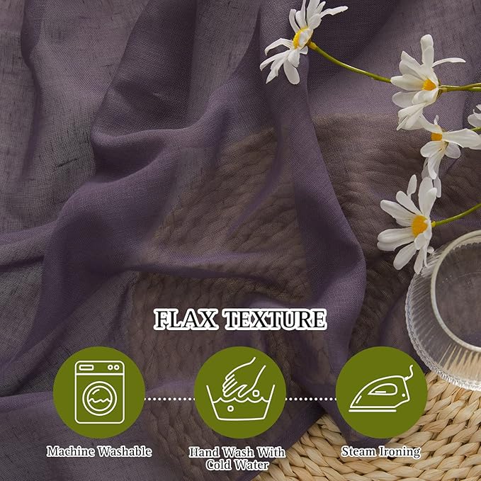NICETOWN Linen Curtains for Bedroom, Grommet Semi Sheer Privacy - Image 4