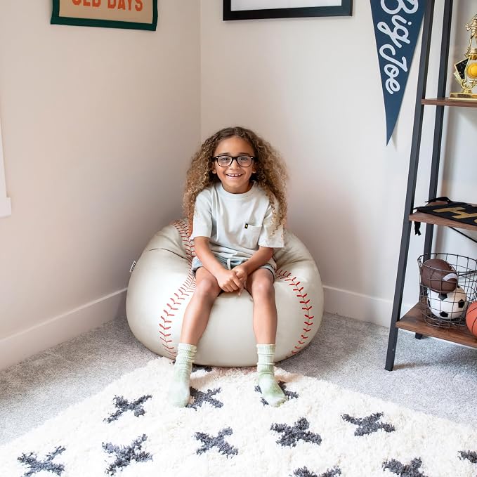 Big Joe Sports Ball Bean Bag Chair for Kids, Baseball Plush, Ultra-Soft Lightweight Polyester Blend, 2.5 Foot Refillable