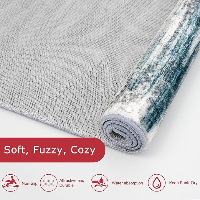 KOZYFLY Modern Abstract Hallway Runner Rug,2.6x14 Washable Rug Runner Non-Slip Soft Striped Kitchen Runner Rugs, Print Blue Carpet Runner for Entryway Bathroom Laundry Room Foyer